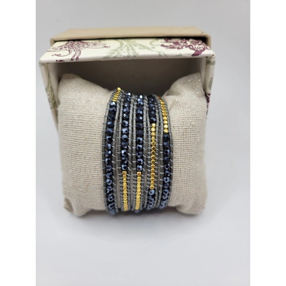 NWT Nakamol Boho Blue And Gold Wrap Bracelet 5 Layer Faceted Metallic Beads